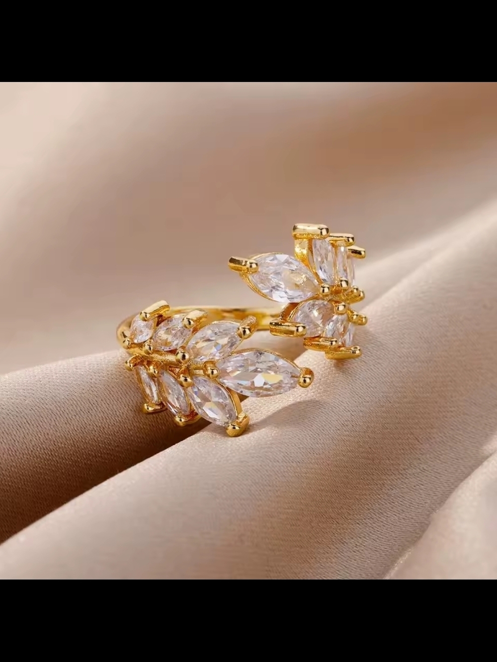 Gold Leaf Cubic Zirconia Open Band Ring - Women Jewelry